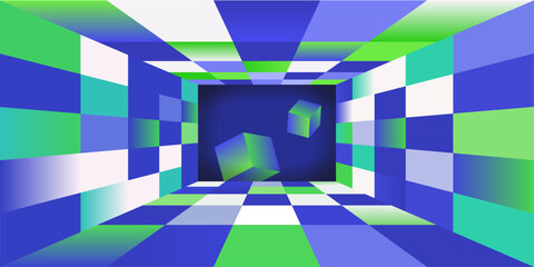 Geometric Tunnel Perspective Checker Art