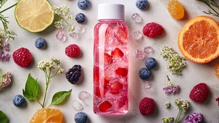Refreshing fruit infused water kitchen beverage photography bright overhead healthy lifestyle