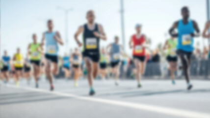 blurry picture of Group marathon runners, abstract background. Ai Generated Images