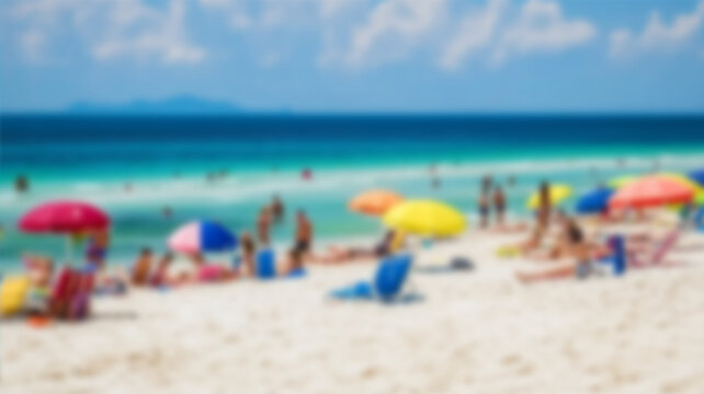 Blurred crowd of people and beautiful white sand beach background, Summer vacation concept and copy space. Ai Generated Images