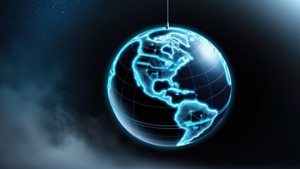 Obraz premium Futuristic Glowing Digital Globe Global Network Connection World Map Technology Background