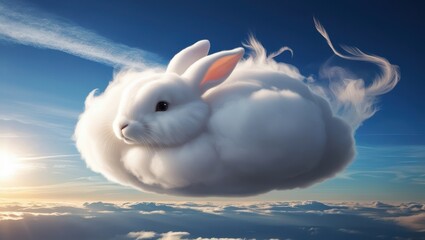 Fluffy White Rabbit Cloud Formation Dreamlike Sky Scene Fantasy Animal Art
