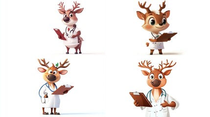 Four adorable 3D reindeer doctors.