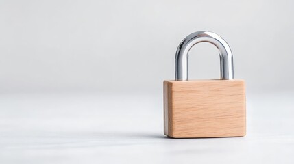 Naklejka premium Wooden Padlock Minimalist Design High-resolution Studio Lighting Center shot, Light grain texture, Security concept, White background, Neutral warm tones, Ideal for website banners