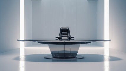 Modern Minimalist Office Interior Sleek Glass Table and Executive Chair