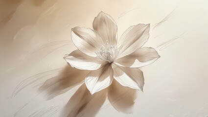 Fototapeta premium Elegant Beige Flower Blossom Botanical Illustration Artistic Floral Design Soft Hues Nature Art