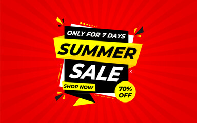 Summer sale Discount banner. summer offer sale banner vector template. Sale label and discounts background, Discount Promotion marketing poster design for web and Social. Vector Illustration.