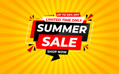 Summer sale Discount banner. summer offer sale banner vector template. Sale label and discounts background, Discount Promotion marketing poster design for web and Social. Vector Illustration.