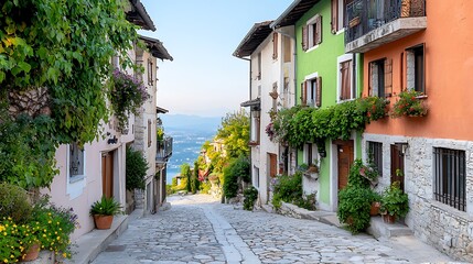 Scenic street view of colorful houses in a beautiful village - travel photography