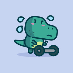 Cute Dinosaur With Dumbbell Cartoon Vector Art, Illustration and Graphic