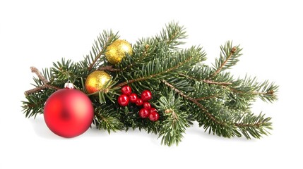 Christmas Festive Fir Branch with Red and Gold Ornaments