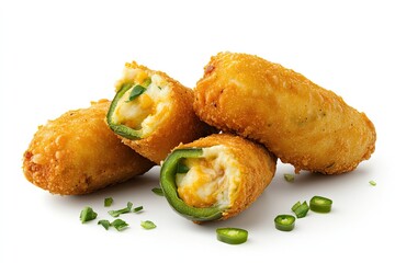 A realistic photo of Jalapeño Poppers, hyper-realistic, isolated on white
