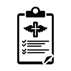 Obraz premium Medical Checklist Icon with Cross and Wings on Clipboard
