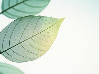 Obraz premium Ethereal Close-up of Delicate Green Skeleton Leaf Veins on Bright White Background