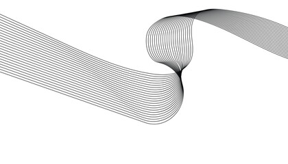 Curved black lines converging into a dynamic abstract twist on white