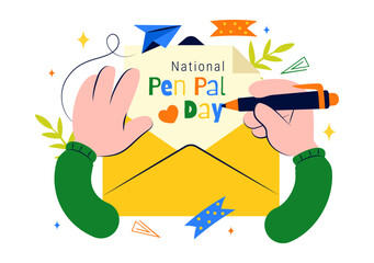 National Pen Pal Day Vector Illustration on June 1 Featuring Someone Writing a Letter to a Friend in a Flat Style Cartoon Background