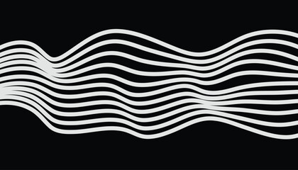Gray fluid wave lines on deep black minimalist background
