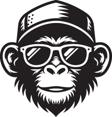Fototapeta premium monkey head sunglasses and cap, monkey head sunglasses and cap vector illustration