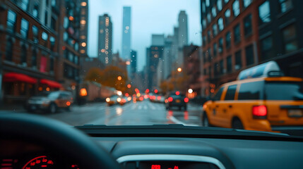 Rainy Night City Driving View from Car Interior