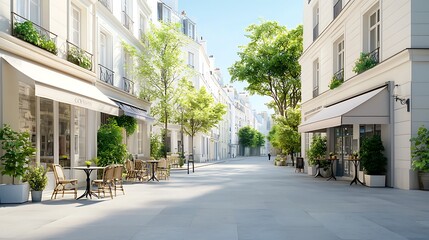 Charming outdoor cafes on a quiet street in paris urban lifestyle daytime serenity