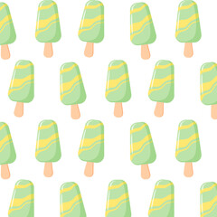Pattern_7Colorful Ice Cream and Popsicle Seamless Pattern. Vector illustrations. Sweet dessert Background