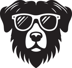 dog with sunglasses, dog with sunglasses head vector illustration, dog with sunglasses silhouette vector black and white