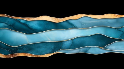 Obraz premium Flowing aqua waves with golden highlights abstract art digital creation elegant minimalist