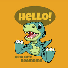 the illustration design cartoon of cute dinosaurs