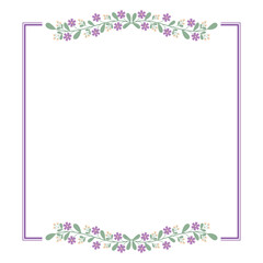 Purple Square Wreath Border Frame With Green Leaves And Yellow Purple Flowers Decoration