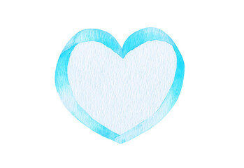 水彩絵の具で手描きしたコピースペースのあるハート型の飾り（水色）
