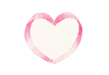水彩絵の具で手描きしたコピースペースのあるハート型の飾り（ピンク色）
