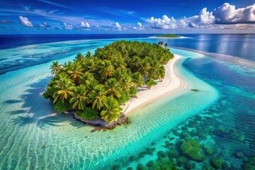 Fototapeta premium A tropical isle paradise Lush palms, pristine sands, and vibrant turquoise waters create an idyllic escape