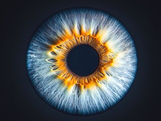 Dramatic Extreme Macro Shot of Blue and Golden Human Iris Texture on Dark Background