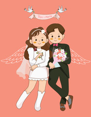 Happy Chibi bride and groom cartoon