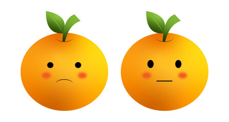 Cute Orange Fruit Illustrations with Grumpy Faces.