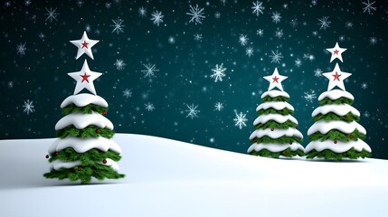 Snowy Winter Scene with Christmas Trees and Stars