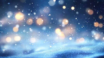 Obraz premium Sparkling Winter Background Blue Glitter Festive Lights Abstract Snow Magic Holiday Design Winter Wonderland Bokeh Texture New Year Christmas 