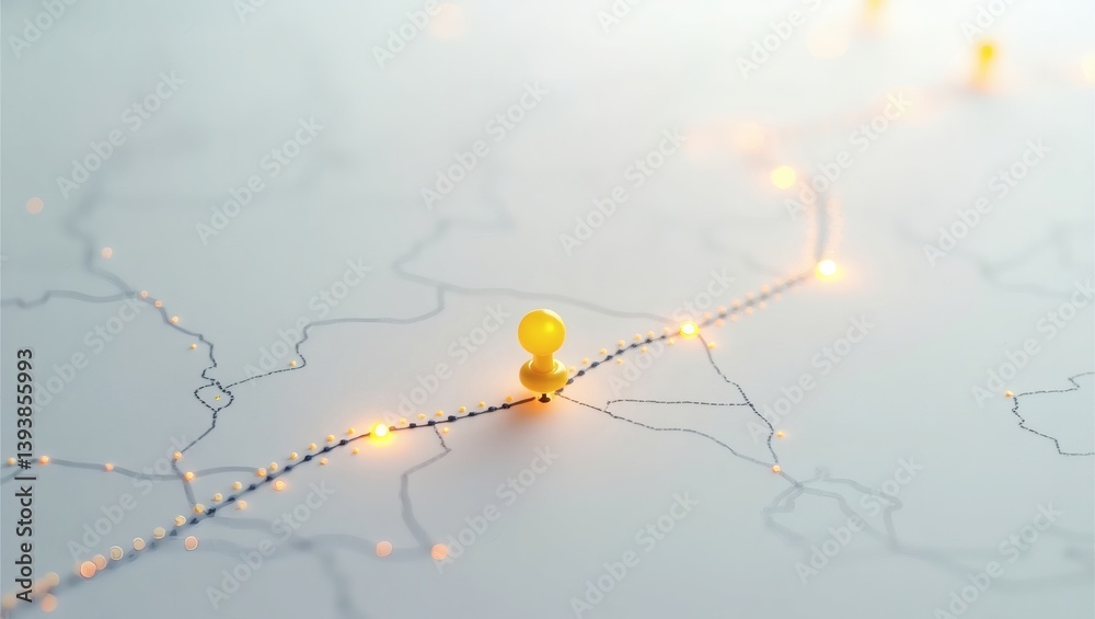 Poster a path marked with pushpins, symbolizing a journey or destination, with soft light highlighting the 