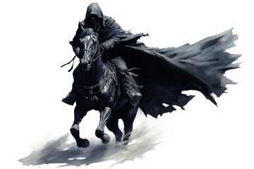 Fototapeta premium Crim reaper riding black horse animal mammal adult.