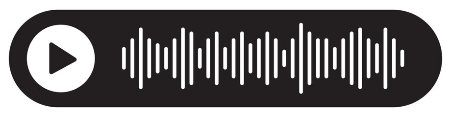 Black White Solid of Play Button with Music Rhythm Sound Wave on Rounded Rectangle