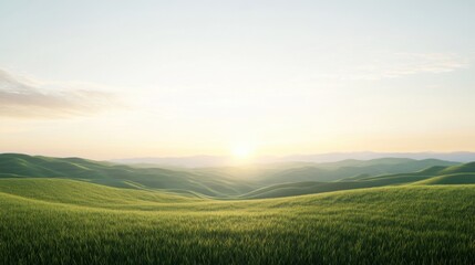 Fototapeta premium Serene Sunrise Over Lush Green Hills and Wide Open Sky Landscape