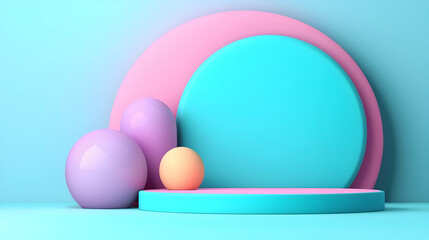 Fototapeta premium Pastel Geometric Display with Circular Platform and Spheres