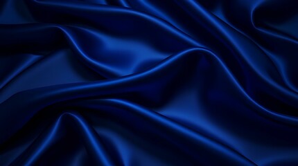 Fototapeta premium Deep blue silk satin fabric. Elegant abstract background. Liquid wave effect or silk with soft wavy folds. Beautiful navy blue fabric background with copy space for your design.