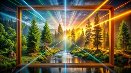 Naklejka premium Framed Nature Landscape with Light Rays