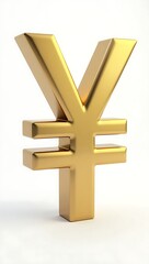 Obraz premium 3D rendering of a gold yen symbol with a reflective metallic surface. Positioned at an angle, sharp edges, and subtle shadows on a white background for a bold effect.