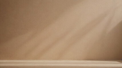 Minimalist Beige Wall with Natural Shadows and Empty Platform