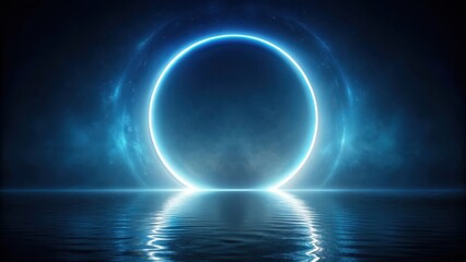 Fototapeta premium Mystical Blue Luminescence Encircling a Calm Body of Water, Reflecting Celestial Energy