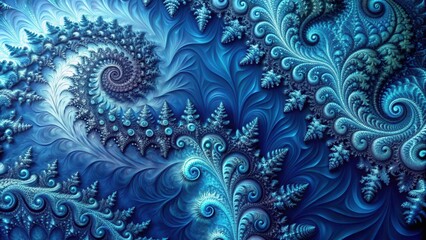 Intricate Blue Swirls and Frosty Spirals An Abstract Fractal Design Featuring Delicate Curls and Icy Textures