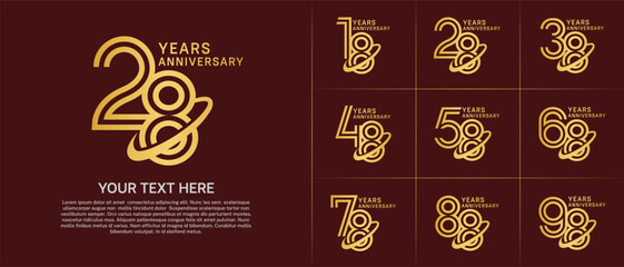 Anniversary logo type set with double line number. golden color with swoosh can be use special moment