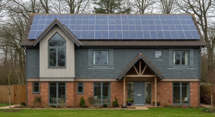 Modern Eco-Friendly House: Slate, Brick, and Solar Panels